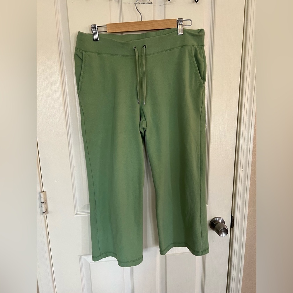 L.L.Bean Green Cotton Stretch Knit Lounge Pants Medium Regular Drawstring